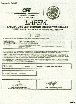 Certificado de CFE LAPEM